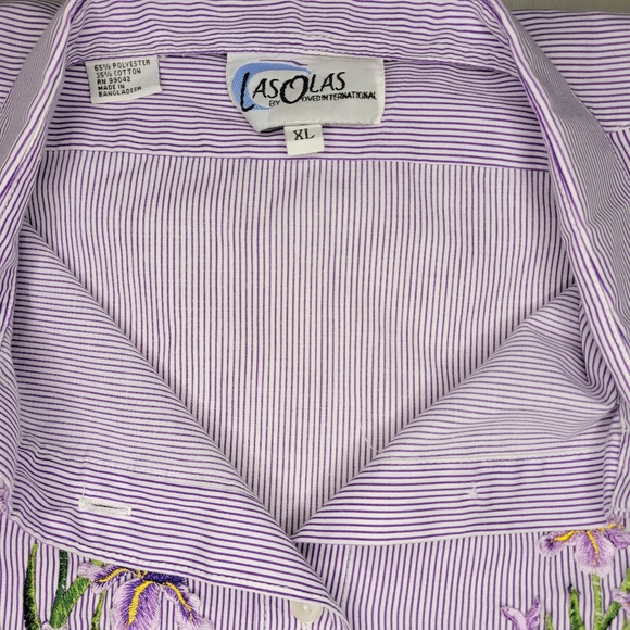 Striped button down shirt with purple irises - Picture 6 of 7